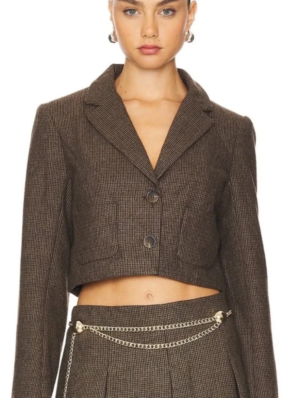 ASTR The Label Siarah Wool Blend Cropped Blazer in Brown Plaid Size Medium NWT